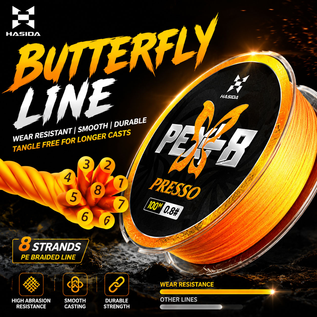 HASIDA Butterfly 100m 8Braided - Copolymer Line review and price